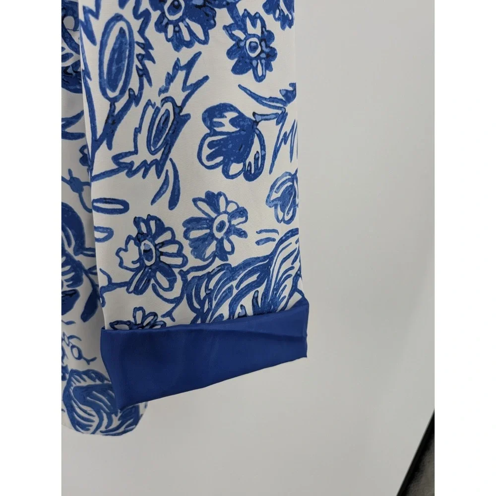 Charter Club Blue Floral Water Resistant Anorak Rain Coat Women's Size‎ M Hooded